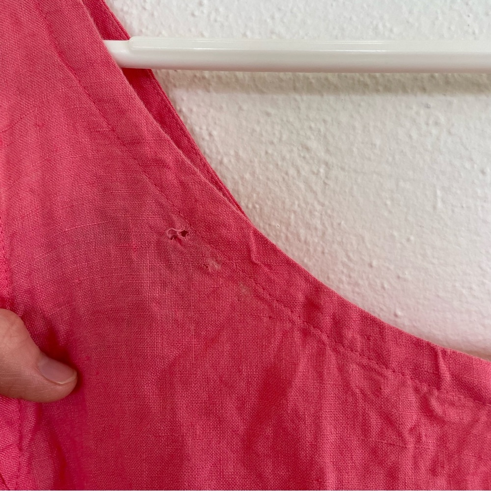 Eileen Fisher Handkerchief Long Cinchable Linen Dress Sleeveless coral pink 2X - Picture 8 of 10